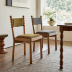 Vintage Wood Dining Chair Series with Beaded Solid Wood Legs and Textured Upholstery