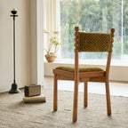 Vintage Wood Dining Chair Series with Beaded Solid Wood Legs and Textured Upholstery