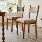 Vintage Wood Dining Chair Series with Beaded Solid Wood Legs and Textured Upholstery