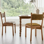 Vintage Wood Dining Chair Series with Beaded Solid Wood Legs and Textured Upholstery