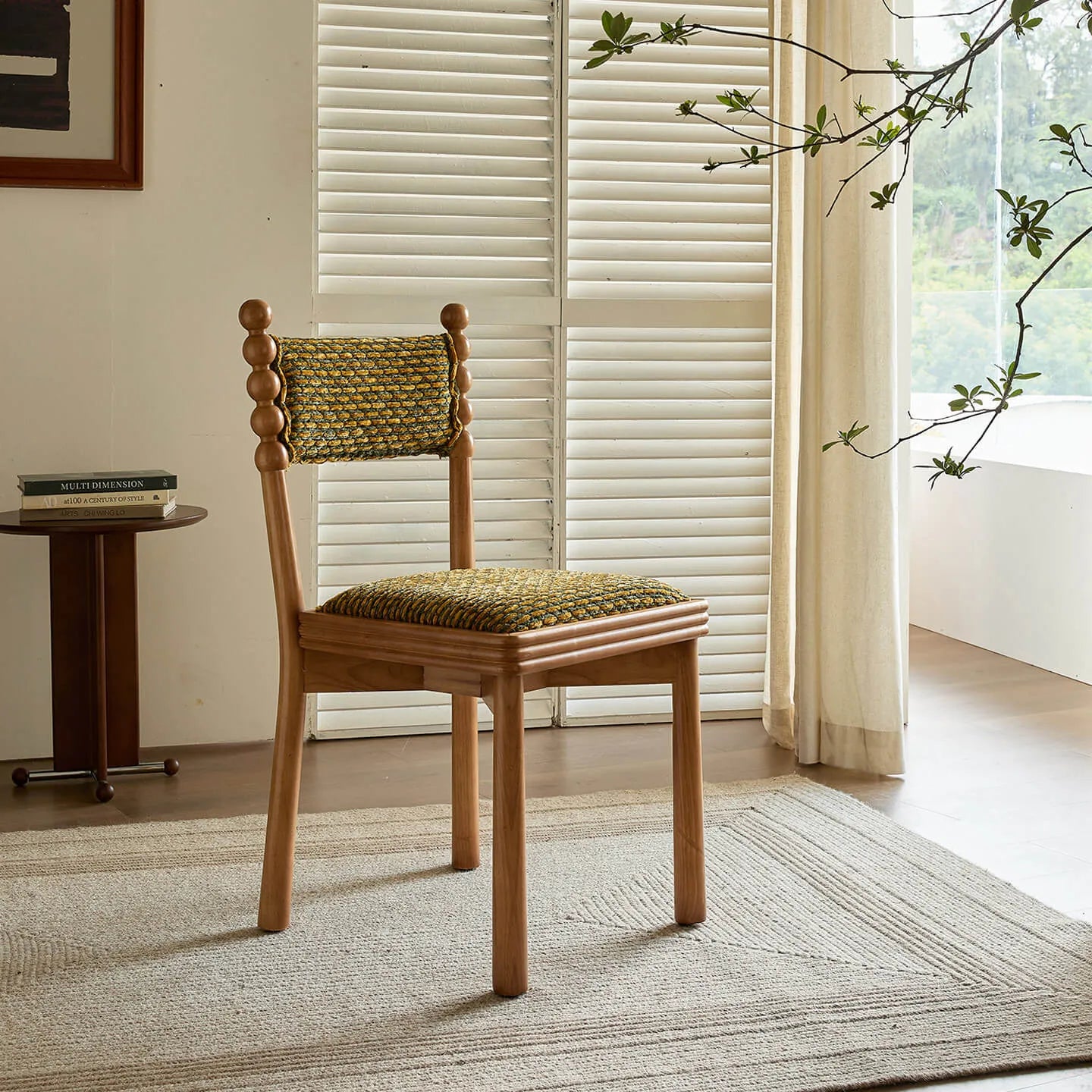 Vintage Wood Dining Chair Series with Beaded Solid Wood Legs and Textured Upholstery