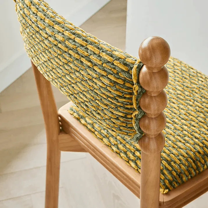 Vintage Wood Dining Chair Series with Beaded Solid Wood Legs and Textured Upholstery