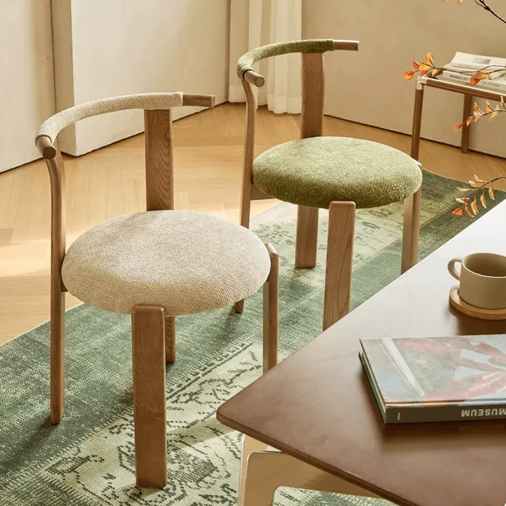Vintage Wood Dining Chair Series With Curved Ash Frame and Chenille Upholstery