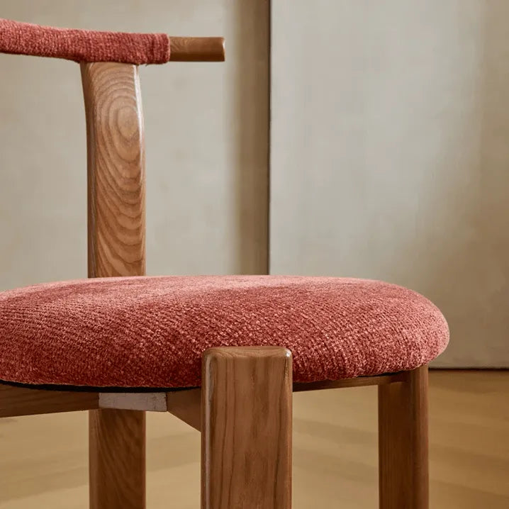 Vintage Wood Dining Chair Series With Curved Ash Frame and Chenille Upholstery
