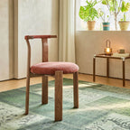 Vintage Wood Dining Chair Series With Curved Ash Frame and Chenille Upholstery