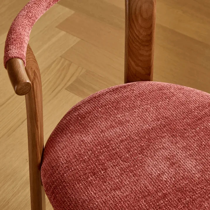 Vintage Wood Dining Chair Series With Curved Ash Frame and Chenille Upholstery