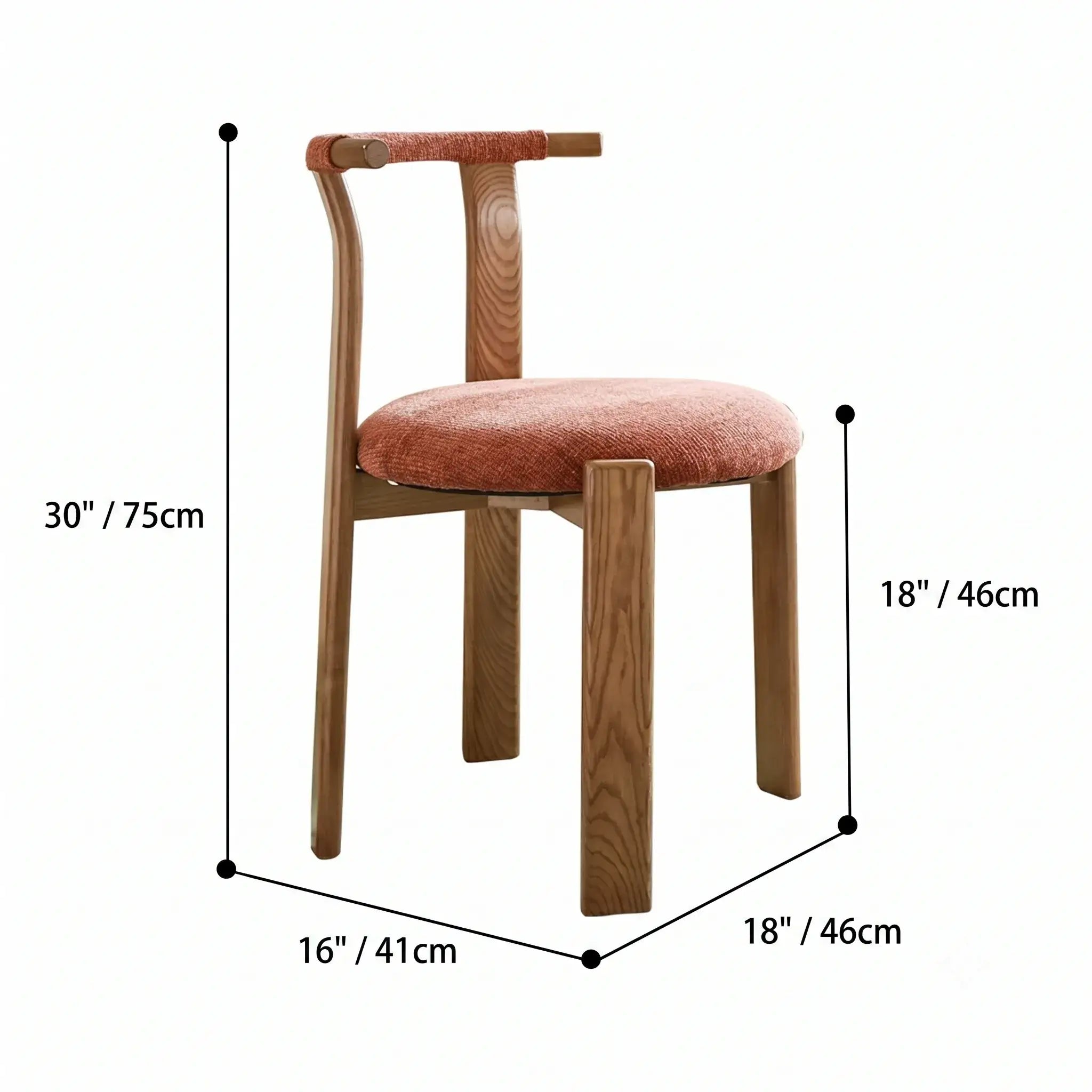 Vintage Wood Dining Chair Series With Curved Ash Frame and Chenille Upholstery Dimensions