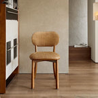 Vintage Wood Dining Chair Series With Curved Back, Textured Fabric, Mid-Century Style
