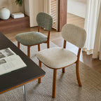 Vintage Wood Dining Chair Series With Curved Back, Textured Fabric, Mid-Century Style