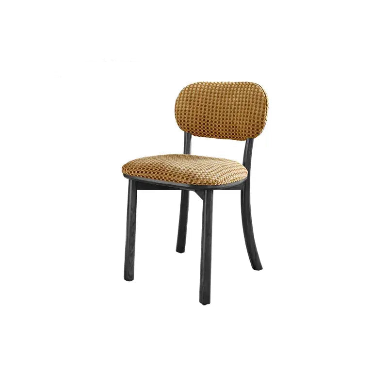 Vintage Wood Dining Chair Series With Curved Back, Textured Fabric, Mid-Century Style