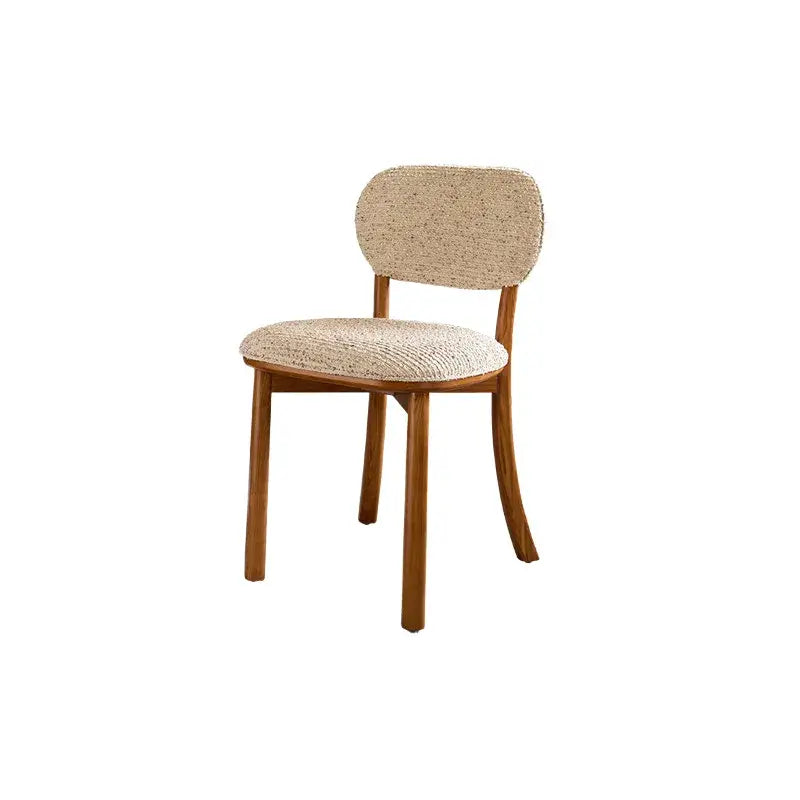 Vintage Wood Dining Chair Series With Curved Back, Textured Fabric, Mid-Century Style