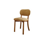 Vintage Wood Dining Chair Series With Curved Back, Textured Fabric, Mid-Century Style