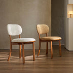 Vintage Wood Dining Chair Series With Curved Back, Textured Fabric, Mid-Century Style