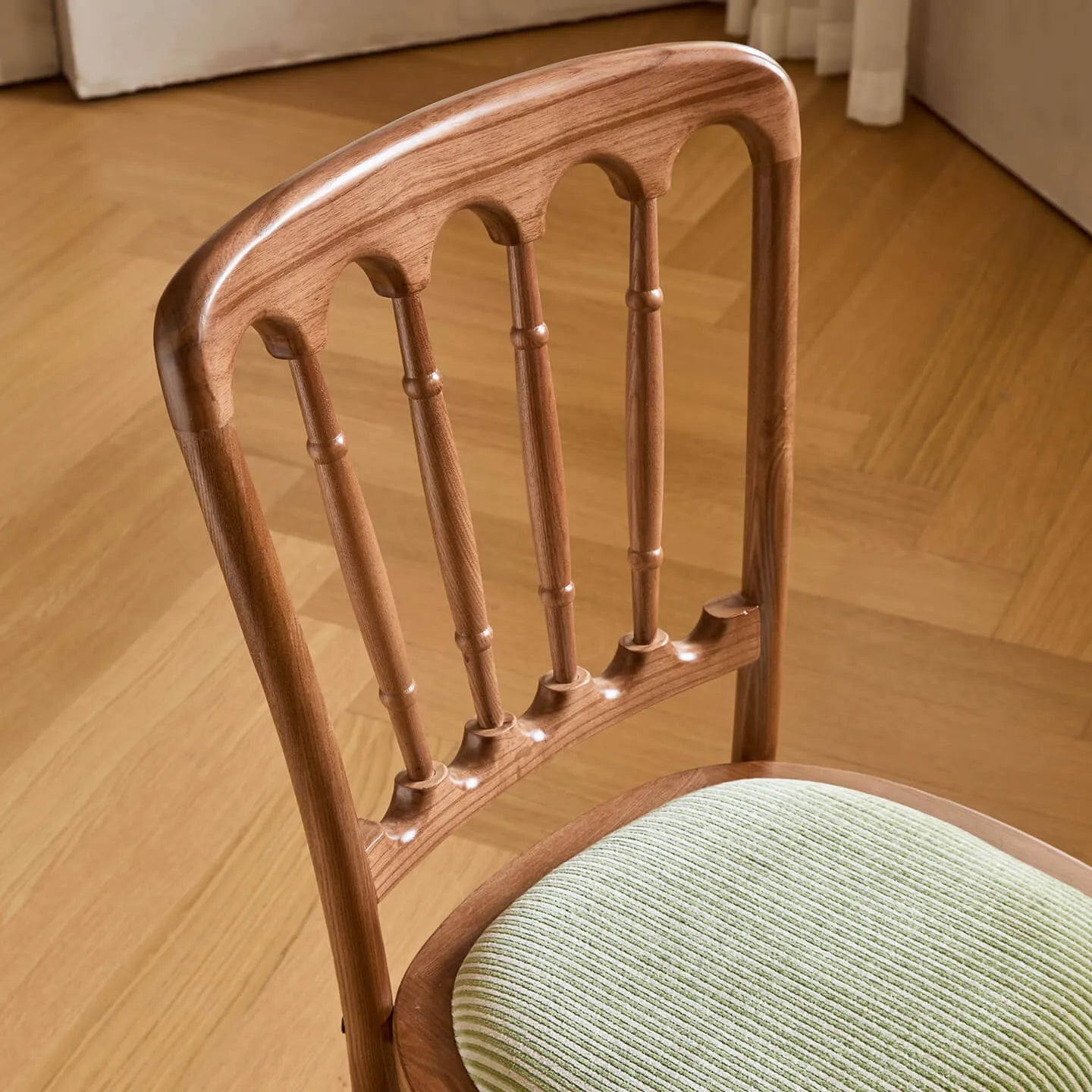 Vintage Wood Dining Chair Series with French Curved Frame and Upholstered Seat