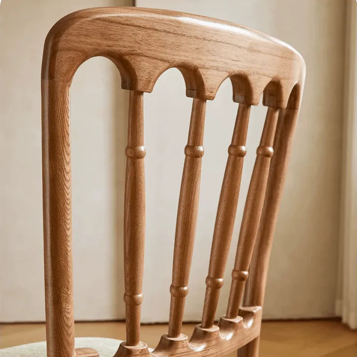 Vintage Wood Dining Chair Series with French Curved Frame and Upholstered Seat