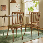 Vintage Wood Dining Chair Series with French Curved Frame and Upholstered Seat