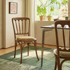 Vintage Wood Dining Chair Series with French Curved Frame and Upholstered Seat