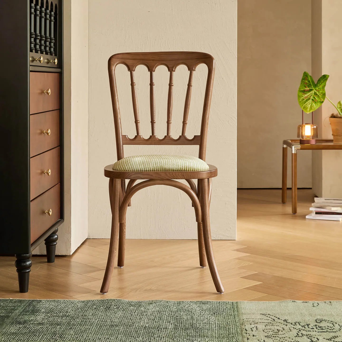 Vintage Wood Dining Chair Series with French Curved Frame and Upholstered Seat Main Product Image
