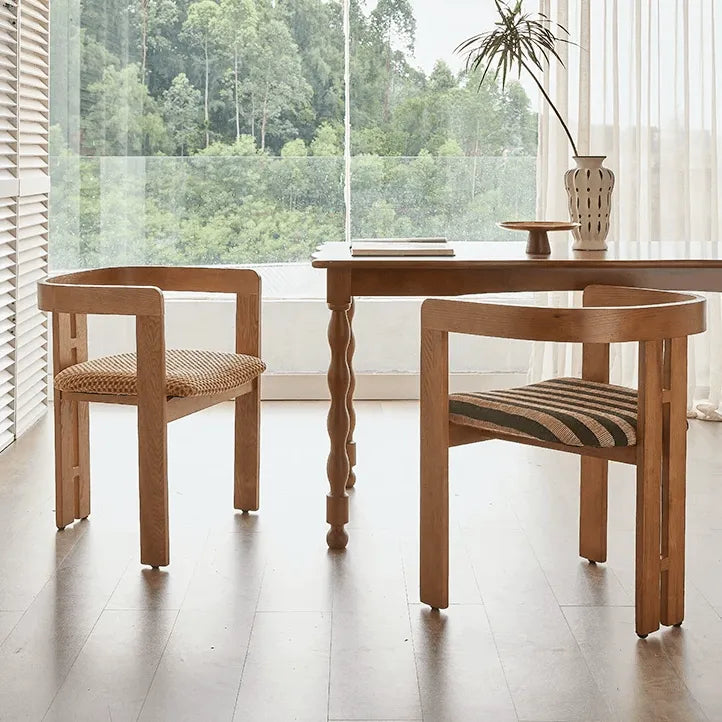 Vintage Wood Dining Chair Series with Sculpted Ash Frame and Plush Textured Seat