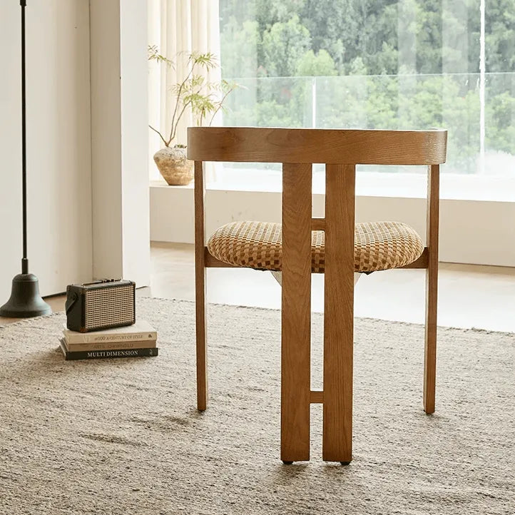 Vintage Wood Dining Chair Series with Sculpted Ash Frame and Plush Textured Seat