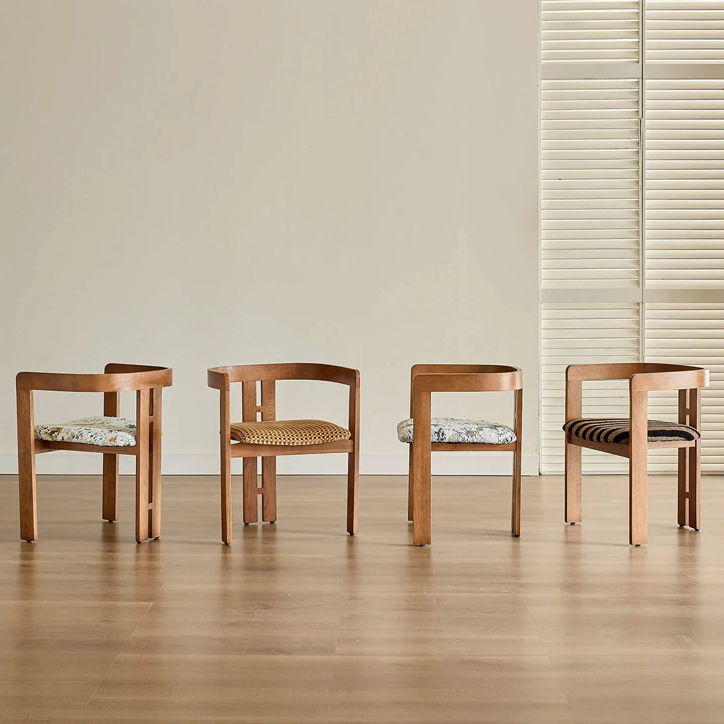 Vintage Wood Dining Chair Series with Sculpted Ash Frame and Plush Textured Seat