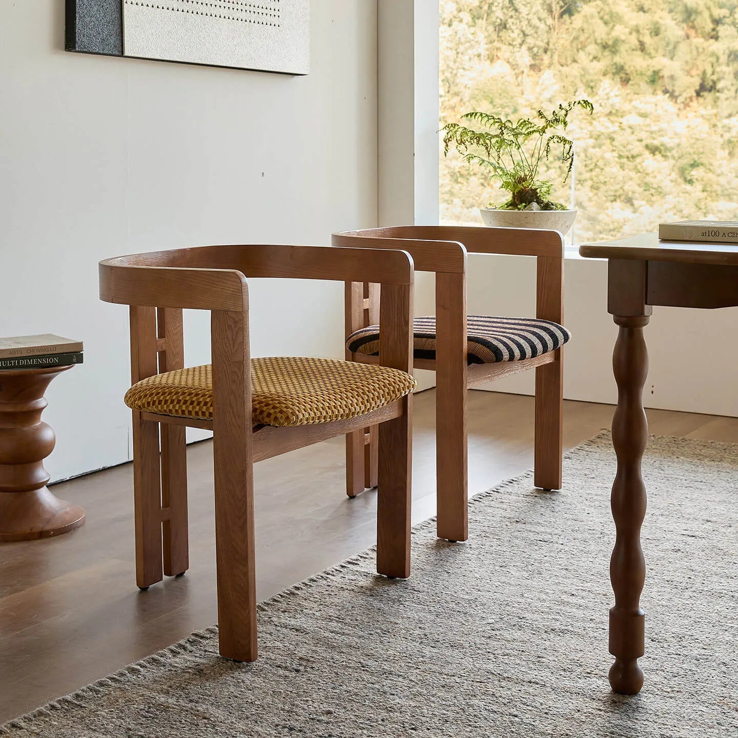 Vintage Wood Dining Chair Series with Sculpted Ash Frame and Plush Textured Seat Main Product Image