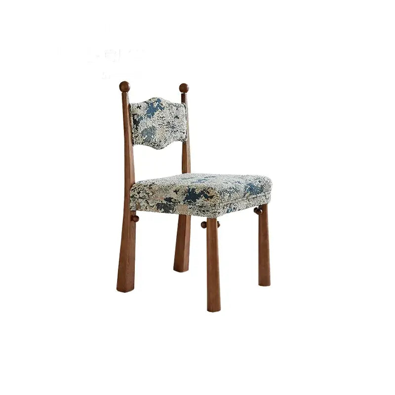 Vintage Wood Dining Chair Series With Turned Ash Legs and Patterned Upholstery