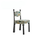 Vintage Wood Dining Chair Series With Turned Ash Legs and Patterned Upholstery