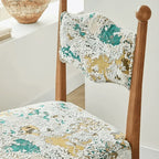 Vintage Wood Dining Chair Series With Turned Ash Legs and Patterned Upholstery