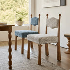 Vintage Wood Dining Chair Series With Turned Ash Legs and Patterned Upholstery
