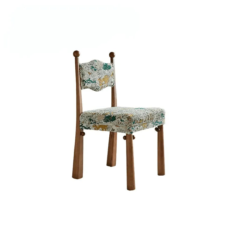 Vintage Wood Dining Chair Series With Turned Ash Legs and Patterned Upholstery