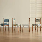 Vintage Wood Dining Chair Series With Turned Ash Legs and Patterned Upholstery