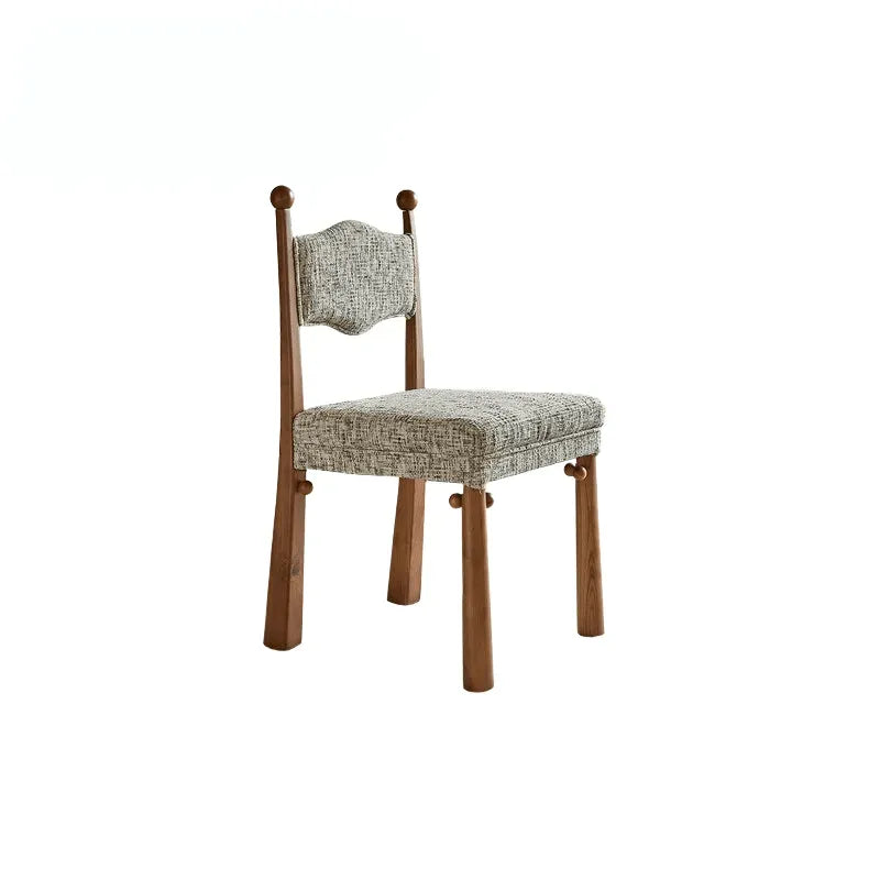 Vintage Wood Dining Chair Series With Turned Ash Legs and Patterned Upholstery