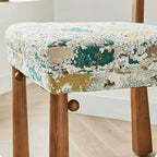 Vintage Wood Dining Chair Series With Turned Ash Legs and Patterned Upholstery