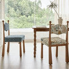 Vintage Wood Dining Chair Series With Turned Ash Legs and Patterned Upholstery