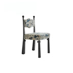Vintage Wood Dining Chair Series With Turned Ash Legs and Patterned Upholstery