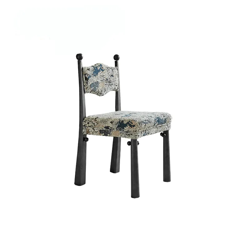 Vintage Wood Dining Chair Series With Turned Ash Legs and Patterned Upholstery