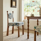 Vintage Wood Dining Chair Series With Turned Ash Legs and Patterned Upholstery Main Product Image