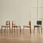 Vintage Wood Dining Chair With French Retro Ash Frame And Chenille Back
