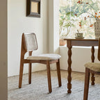 Vintage Wood Dining Chair With French Retro Ash Frame And Chenille Back