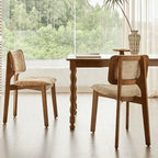 Vintage Wood Dining Chair With French Retro Ash Frame And Chenille Back