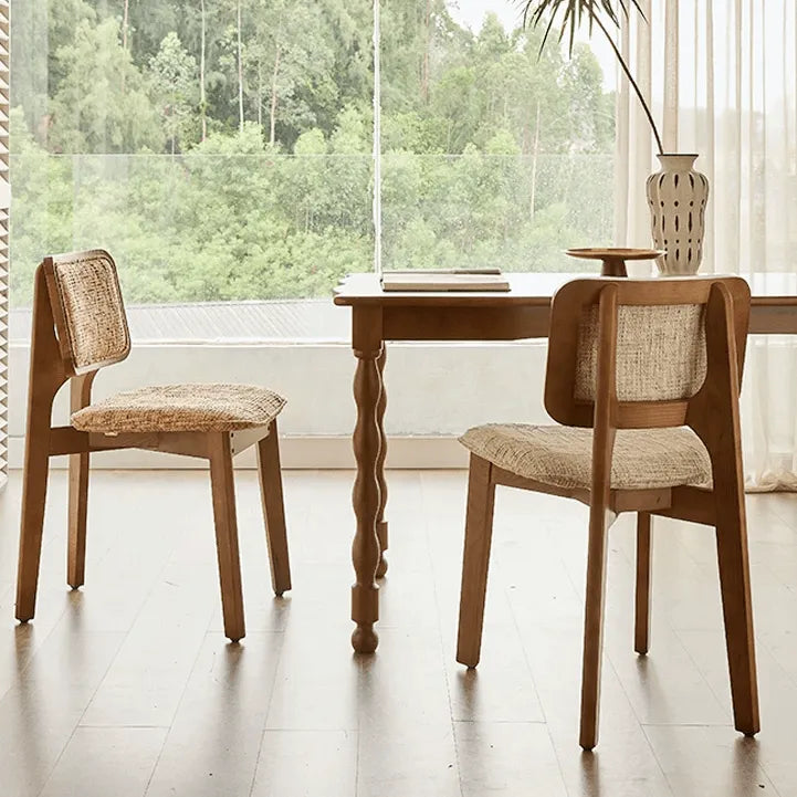 Vintage Wood Dining Chair With French Retro Ash Frame And Chenille Back