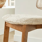 Vintage Wood Dining Chair With French Retro Ash Frame And Chenille Back