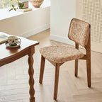 Vintage Wood Dining Chair With French Retro Ash Frame And Chenille Back