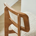 Vintage Wood Dining Chair With French Retro Ash Frame And Chenille Back