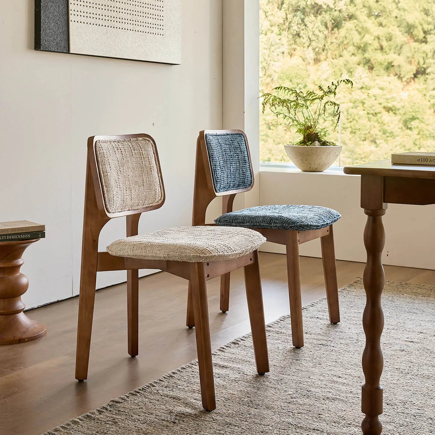 Vintage Wood Dining Chair With French Retro Ash Frame And Chenille Back Main Product Image Main image