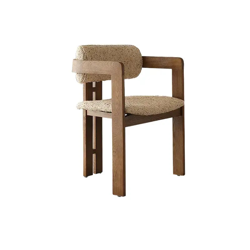 Vintage Wood Dining Chair With Hand-Finished Ash Frame and Textured Upholstery