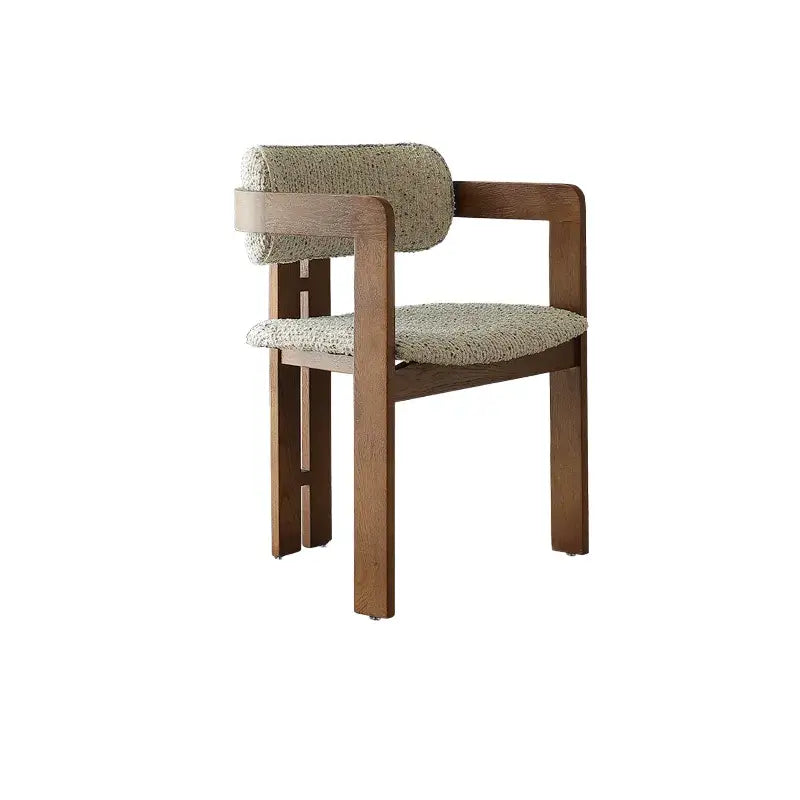 Vintage Wood Dining Chair With Hand-Finished Ash Frame and Textured Upholstery