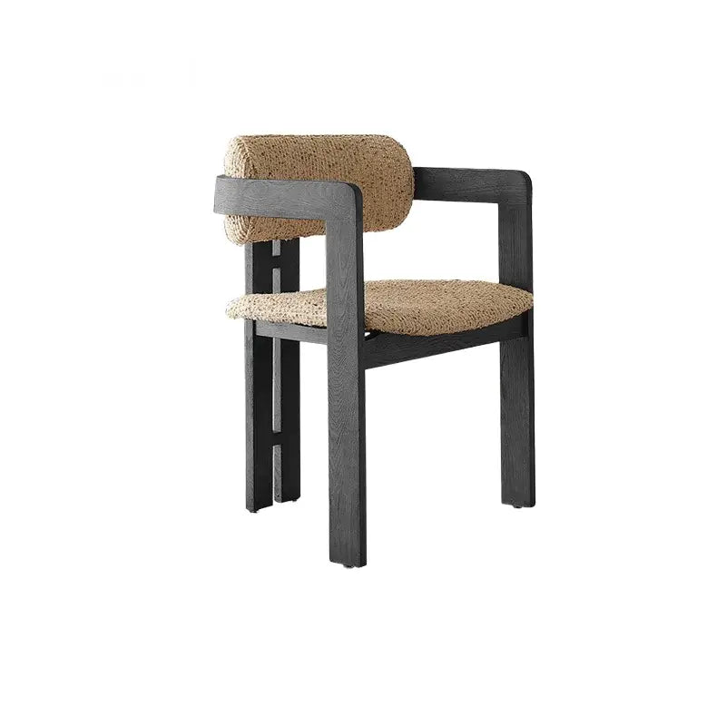 Vintage Wood Dining Chair With Hand-Finished Ash Frame and Textured Upholstery