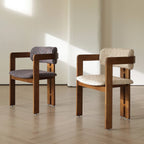 Vintage Wood Dining Chair With Hand-Finished Ash Frame and Textured Upholstery
